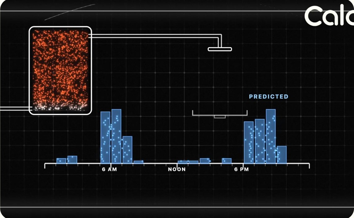 Cala's view of a household's hot water use through the day, with the predicted evening draws